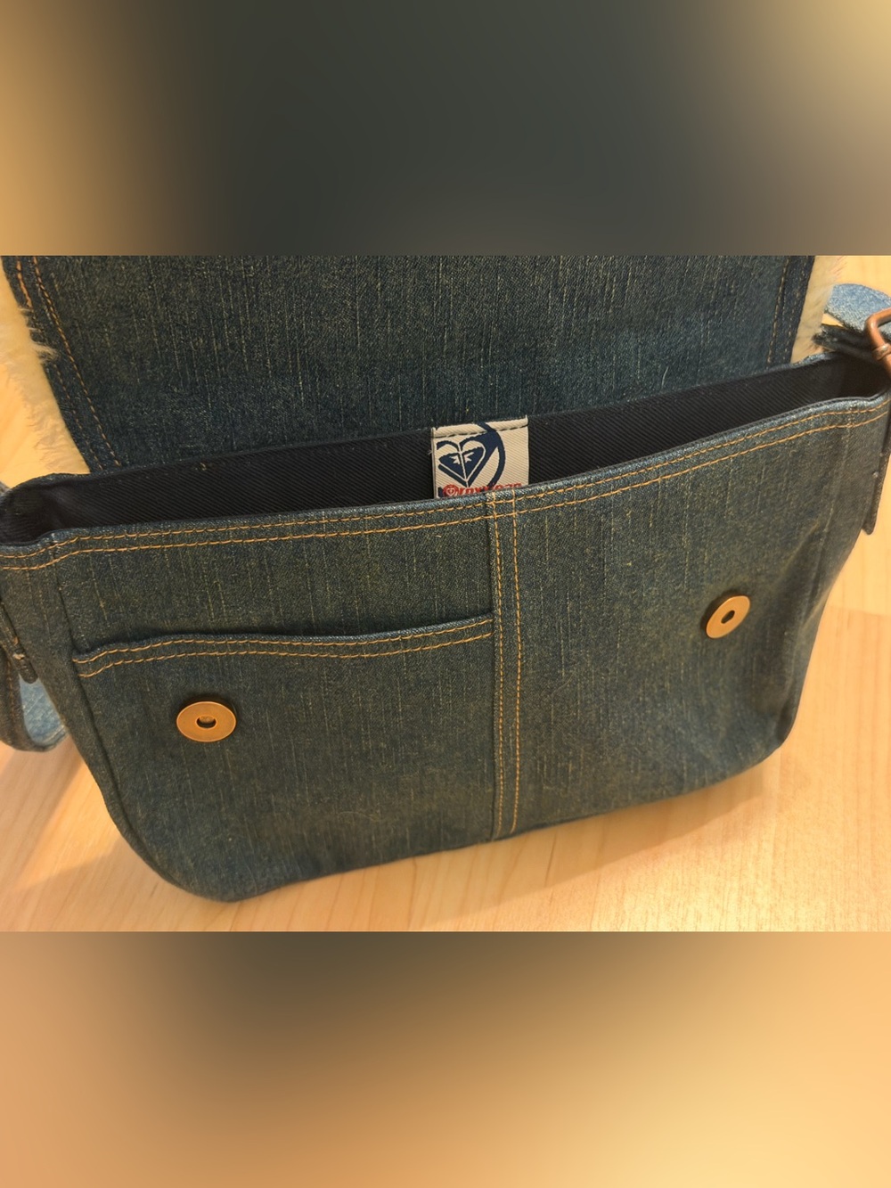 Roxy Jean Vintage Y2K Denim Sherpa Shoulder Purse Bag Satchel Women's Surf Swim - Picture 5 of 6